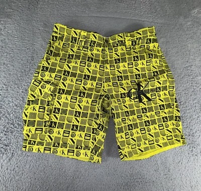 Pantalones cortos de mezclilla Calvin Klein para hombre 32 ajustados amarillos negros estampado geométrico 9"" Foto 1 de 4