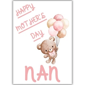 Muttertagskarte für Nan, süßer Teddybär mit Luftballons Nannan, Nanna, Oma - Bild 1 von 8