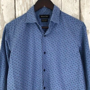 MASSIMO DUTTI Men's Shirt SMALL Blue Floral Geometric Print Long Sleeve Casual - Picture 1 of 6