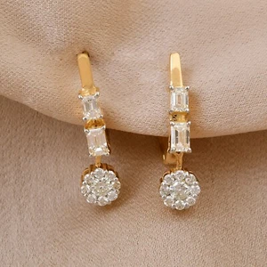 0.99 Ct Baguette Lab Grown CVD Diamond Huggie Earrings 14k Yellow Gold Gift - Picture 1 of 8