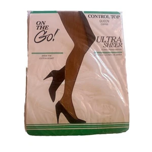 On The Go! Ultra Sheer Control Top Pantyhose Coffee Size Queen Sheer Toe - Picture 1 of 4