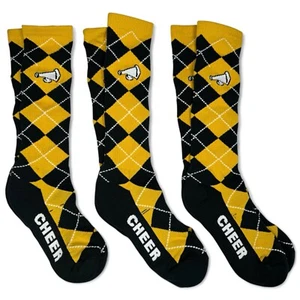 Yellow Black White Argyle Cheer Socks Womens Size Medium 8-12 - 9” Cuff - 3 Pair - Picture 1 of 4
