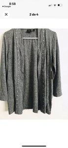 Rafaella Sportswear 3/4 Sleeve Cardigan Open Studs Salt & Pepper Size 2XL - Picture 1 of 9