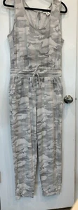 RACHEL ZOE Womens Jumpsuit M JacquardMarled Camo Drawstring Pockets KeyholeBack - Picture 1 of 14