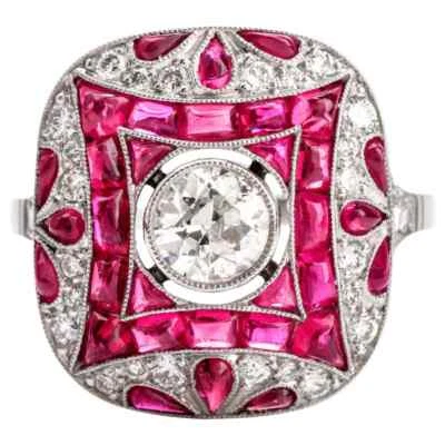 Wonderful 2.60 CT Red Ruby & White CZ Fabulous Art Deco Cocktail Engagement Ring - Image 1 of 4
