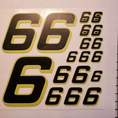Matte Black-w/Yellow  #6's  Racing Numbers Vinyl Decal Sheet 1/10-1/12  - Image 1 of 4