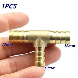1 PCS 1/2 X 3/8 X 1/2 | 12mm 10mm 12mm Tee 3Way Hose Barb Brass Fitting Reducer - Picture 1 of 5