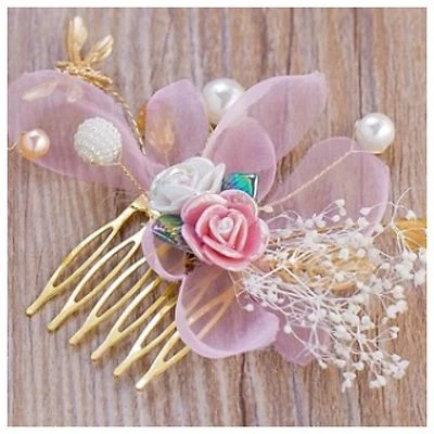 Set Of 2 Mini Bridesmaid Bridal Flowergirl Wedding Pink & White Rose Hair Combs — 第 1/4 张图片