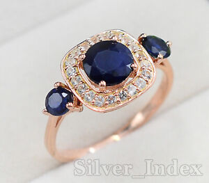 7 MM Round Sapphire Natural Gemstone 14K Solid Rose Gold Engagement Ring For Her