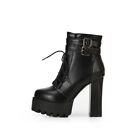 New Women Gothic Round Toe High Heel Platform Ankle Boots Zip Up Outdoor Shoes L