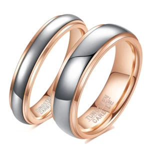Anillo pulido de plata/oro rosa con banda de carburo de tungsteno de 4 mm/6 mm para hombre y mujer - Imagen 1 de 13