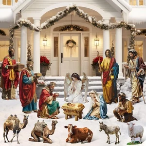 Belén de Navidad 14 piezas exterior césped patio letrero pesebre decoración de Navidad - Imagen 1 de 7