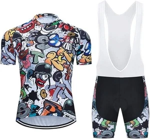 (USA Seller) Men's Cartoon Cycling Short Sleeve Shirt + Bib Set - Picture 1 of 4