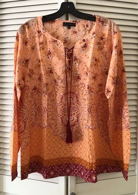 Blusa floral con cordones Santuario floral naranja nueva sin etiquetas para mujer talla grande boho Foto 1 de 4