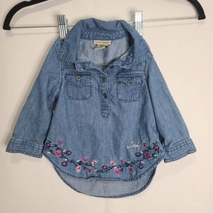 Lucky Brand Baby Mädchen 18M blau leicht Denim Tunika Top Blumenstickerei - Bild 1 von 16