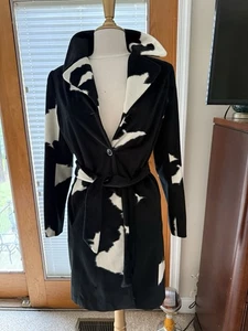 Vtg bebe Coat XS Faux Fur Animal Print Jacket Trench Black White 90s y2k - Picture 1 of 5