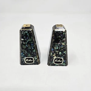Vintage Koha NZ Paua Shell Iridescent Abalone Inlaid Shell Salt Pepper Shakers - Picture 1 of 4