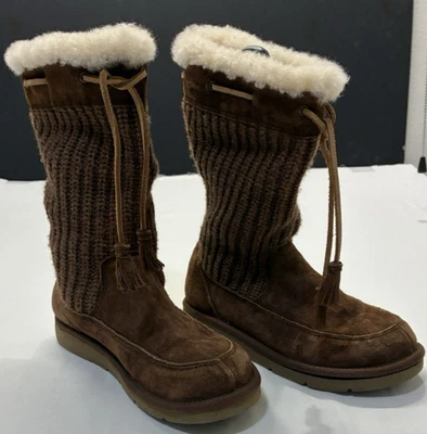 UGG Australia 5124 Suburb Knit Brown leather Knitted Boots Womens Size 5 - Image 1 of 4