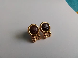 Joan Rivers Pierced Huggie Earrings, Brown Alligator Look Leather, Goldtone  - Picture 1 of 4