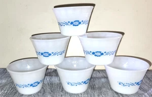 Juego De Colección De 6 Tazas De Natillas Termocrisa Vidrio Leche Azul Floral Cuencos Ramekin - Imagen 1 de 5