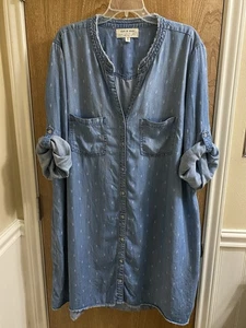 Anthropologie Cloth & Stone Women's MaryLou Chambray Shift Dress Roll Sleeves 3X - Picture 1 of 14