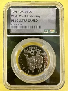 1991-1995 P WWII 50th Anniversary Silver Half Dollar NGC PF69 Ultra Cameo - Picture 1 of 2