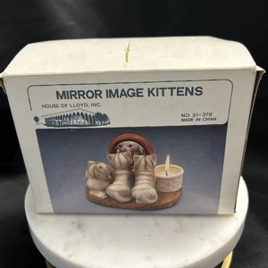 Vintage Candle Concepts Mirror Image Kittens Figurine Candle Holder Gray Tabbies - Picture 1 of 10