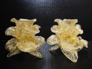 Par de candelabros venecianos de Murano Avventurina de oro con flores Salviati Midcentury - Imagen 1 de 13