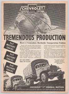 Anuncio impreso Chevrolet 1944 vintage de camiones militares bonos de guerra de la Segunda Guerra Mundial - Imagen 1 de 1