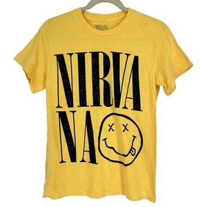 Camiseta con licencia oficial Nirvana Nevermind Smiley Grunge amarilla pequeña - Imagen 1 de 6