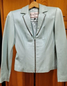 Rare Vintage North Beach Leather M Hoban Wintergreen Strass Zip Jacket 6 - Bild 1 von 23