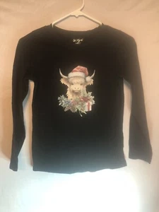 Girls Cat and Jack Christmas T-shirt Black Size Large 10/12 - Picture 1 of 6