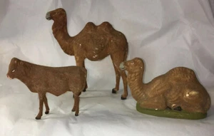 Antiguo PUTZ Match STICK Flocado Navidad Belén CAMELLO Vaca ANIMALES Alemania Compo - Imagen 1 de 11