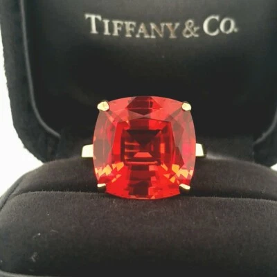 Tiffany & Co 18K Yellow Gold Engagement Ring Orange Sapphire 14.75ct.Cushion cut - Image 1 of 4