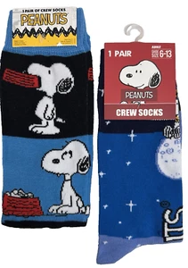 Peanuts Snoopy Adult Crew Socks 6-13 2 Pack NEW Fun Novelty Free Shipping - Picture 1 of 3