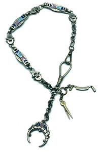 Antik Taschenuhr Uhrkette TUK Taschenuhrkette mit Emaille Art Déco ? Zirkel Säge - Bild 1 von 10
