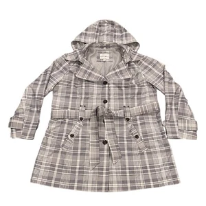 Trench coat vintage de moda para mujer talla grande 1X gris a cuadros chaqueta de lluvia - Imagen 1 de 15