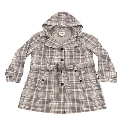 Trench coat vintage de moda Bug para mujer talla grande 1X gris chaqueta de lluvia a cuadros Foto 1 de 4