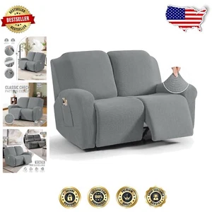 Luxurious 6-Piece Recliner Loveseat Slipcover in Dusty Grey - Soft & Stretchy - Picture 1 of 8