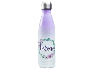Trinkflasche lila personalisiert mit Wunschname ♥ Blumen Feder Kranz ♥ Geschenk - Bild 1 von 6