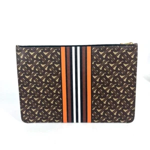 BURBERRY TB logo Pouch Bag Clutch bag Leather Brown/Orange - Picture 1 of 14