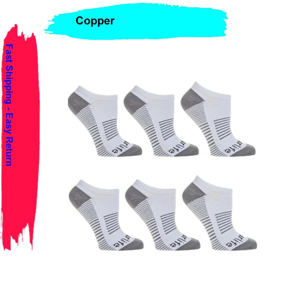 Paquete de 3 calcetines de compresión de corte bajo para mujer Copper Life blancos, Md Foto 1 de 1
