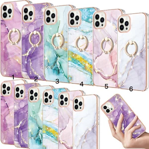 Funda protectora de mármol con soporte de anillo soporte para iPhone 16 15 14 Pro Max 13 12 8 - Imagen 1 de 66