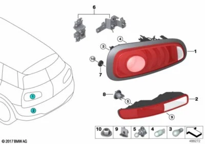 MINI Genuine Right Driver Side OS Offside Bumper Rear Light Fits F54 63217352158 - Image 1 of 2