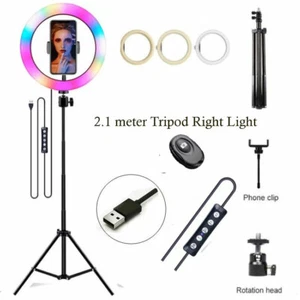 10" LED Ring Light Dimmable RGB Lighting Kit Phone Selfie 2M Tripod Live Lamp - Picture 1 of 3