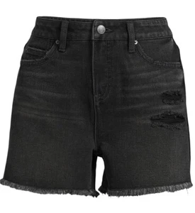 Women's Sz 4 Black Denim Cut-Off Shorts 3.5" Inseam High-Rise Distressed - Picture 1 of 7