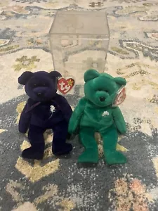 Lot 2 VTG Original Ty Beanie Baby Erin & Princess Diana Tag Protectors Case 1997 - Picture 1 of 7