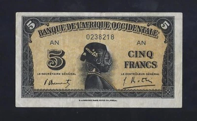 French West Africa 5 Francs 1942 P-28 VF RARE SIGNATURE  - Image 1 of 2