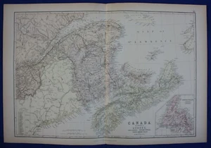 CANADA, QUEBEC, NOVA SCOTIA, NEWFOUNDLAND, original antique map, Blackie, 1884 - Picture 1 of 5