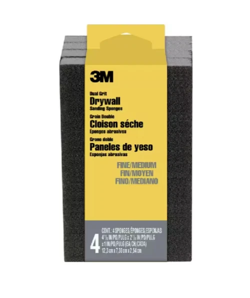 Esponja de lixa 3M Dryswall 4PK, bloco de grão duplo, 2 7/8" x 4 7/8" x 1" pacote com 1 - Imagem 1 de 1